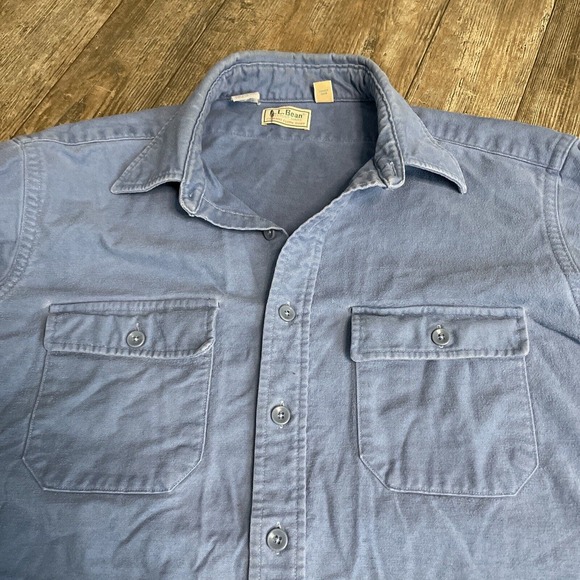 L.L. Bean Chamois Cloth Flannel Shirt Blue Button Up Made In USA - 17 1/2 Tall - Picture 3 of 4